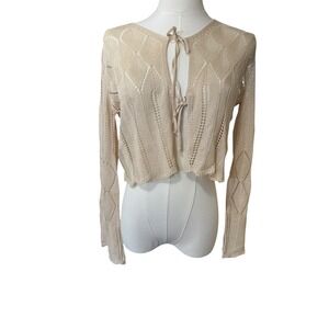 Indie Girl Bohemian Lace Crochet Cropped Cardigan Feminine Romantic Coquette S